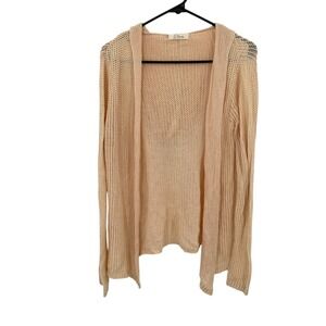 Boho Open Knit‎ Hooded Cardigan M Beige Lightweight Coastal Resort Indie Layer